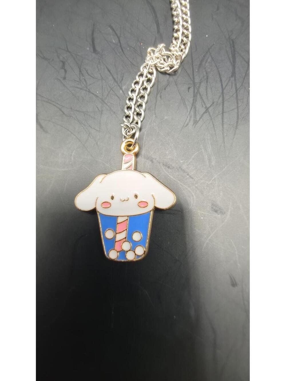 Cute Cartoon Character Bubble Boba Tea Pendant Necklace